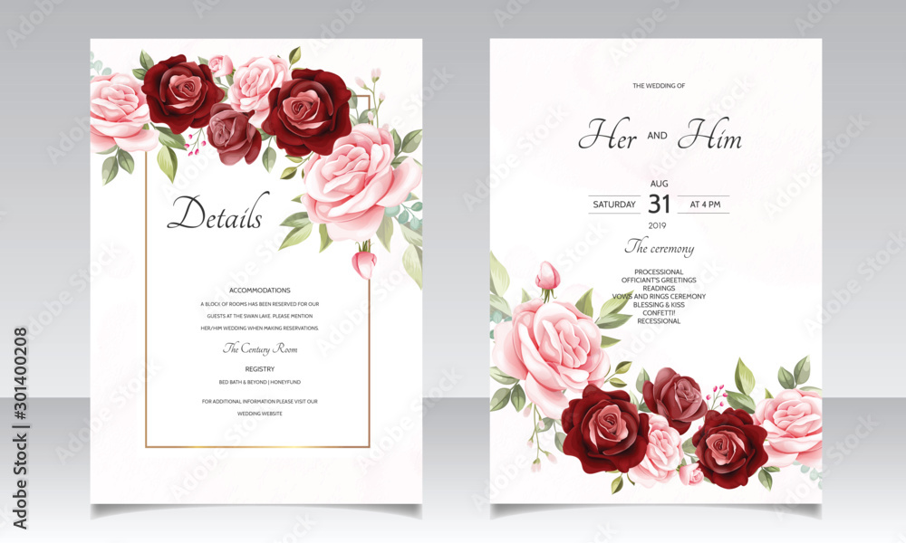Fototapeta beautiful floral wreath wedding invitation card template