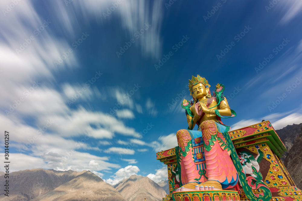 Fototapeta premium Maitreya Buddha statue on the top of Diskit Monastery, Ladakh