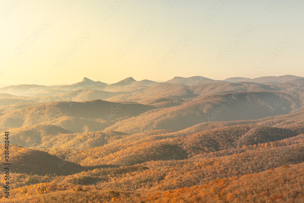 A Dramatic view from Rough Ridge Lookout , Blue Ridge Parkway in fall season.