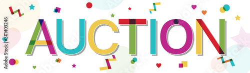"Auction" word with colorful confetti