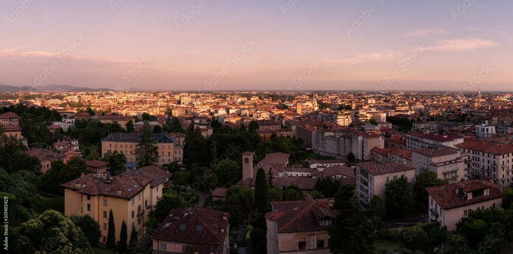panorama of Bergamo at sunset