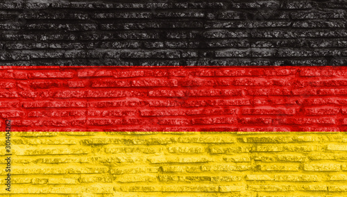 Colorful painted national flag of Germany on old brick wall. Illustration.