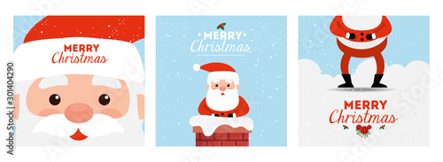 set poster of merry christmas and decoration vector illustration design