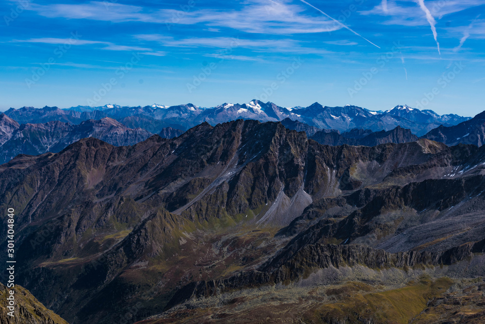 aerial view on mountains in the stubai alps, tyrol