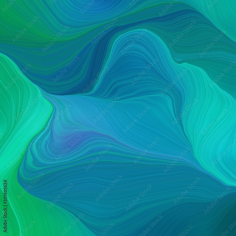 Fototapeta quadratic graphic illustration with dark cyan, dark turquoise and light sea green colors. abstract colorful waves motion. can be used as wallpaper, background graphic or texture