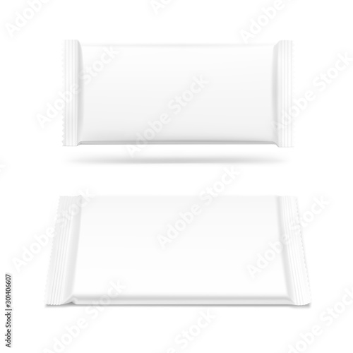 Blank flow pack isolated on white background. Realistick vector illustration. Template ready for your desing. It can be use for presentation packaging, promo, adv and etc. EPS10.