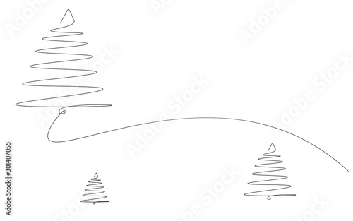 Christmas tree one line drawing, vector illustration 
