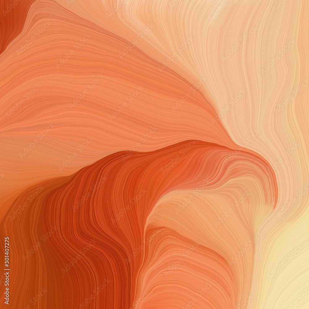 Fototapeta quadratic graphic illustration with coral, sandy brown and skin colors. abstract fractal swirl motion waves. can be used as wallpaper, background graphic or texture