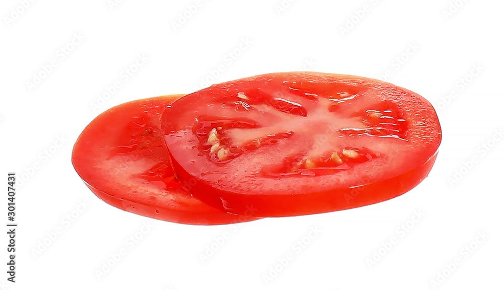 Juicy tomato slices isolated on white. Sandwich ingredient Juicy tomato slices isolated on white. Sandwich ingredient