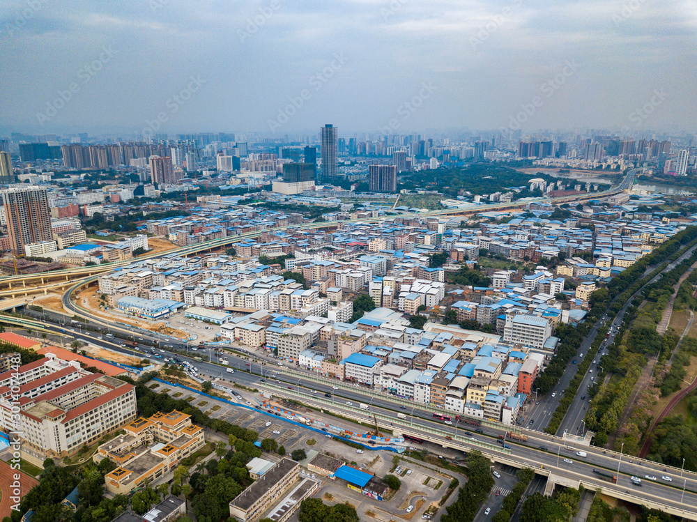 Obraz premium Aerial photos of high-rise buildings in urban areas of Asian cities