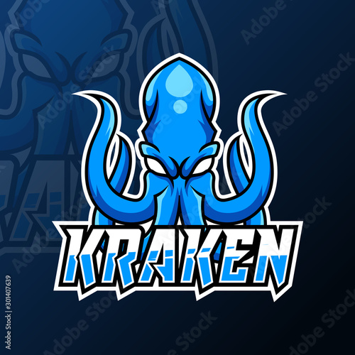 Kraken octopus squid mascot gaming logo design vector template