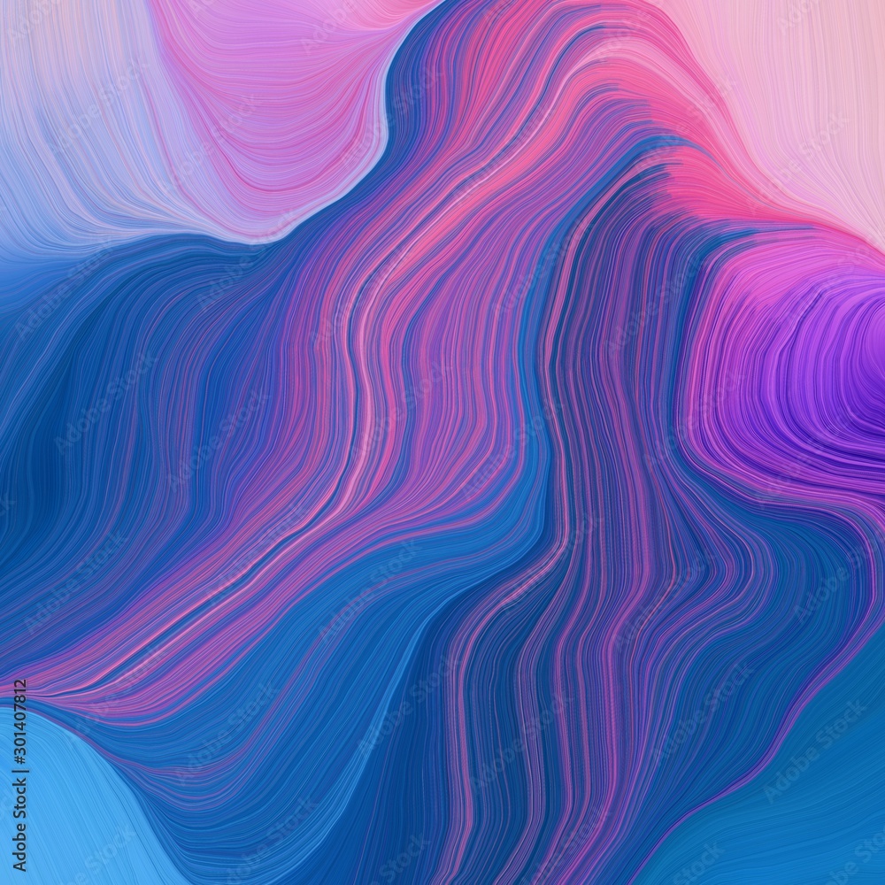 Fototapeta quadratic graphic illustration with strong blue, pastel violet and moderate violet colors. abstract design swirl waves. can be used as wallpaper, background graphic or texture