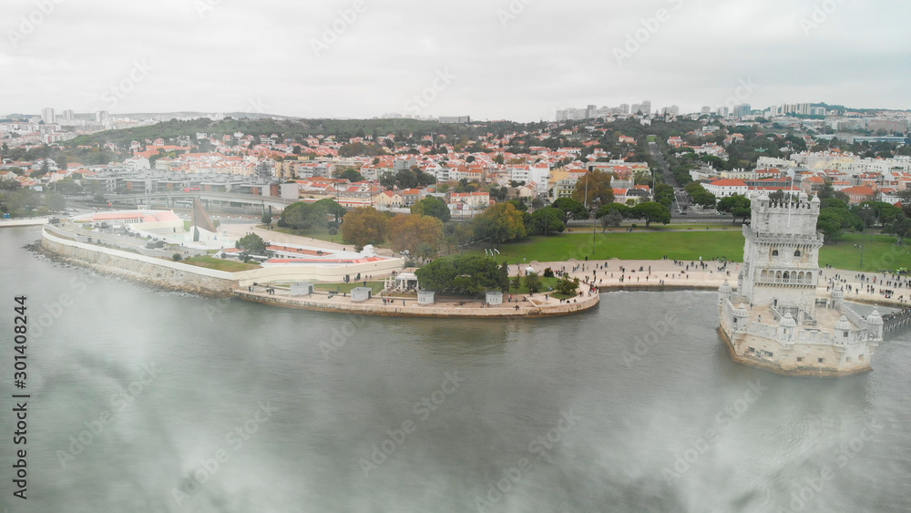 Tourist Destinations. Belem Tower on Tagus River in Lisbon