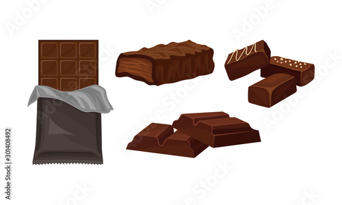 Set With Different Kinds Of Chocolate Pieces Vector Illustration