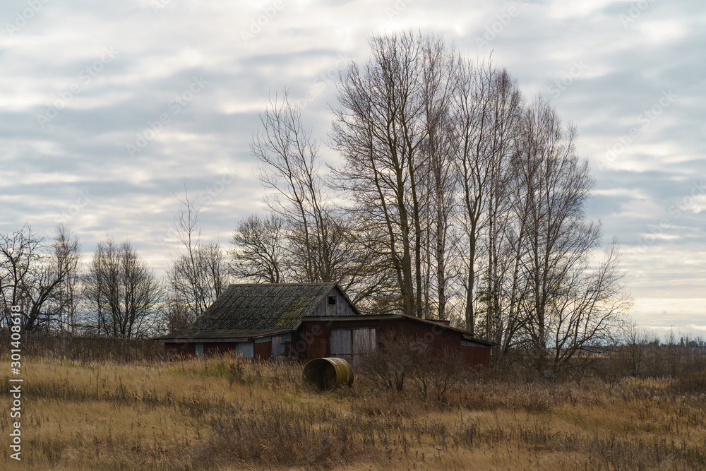 Russian countryside in overcast autumn day, Farming concepts and lifestyles.