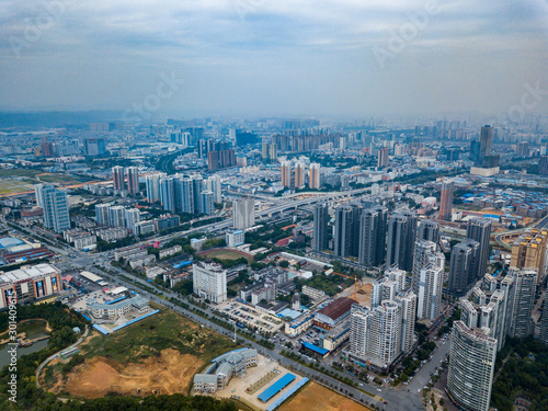 Aerial photos of high-rise buildings in urban areas of Asian cities