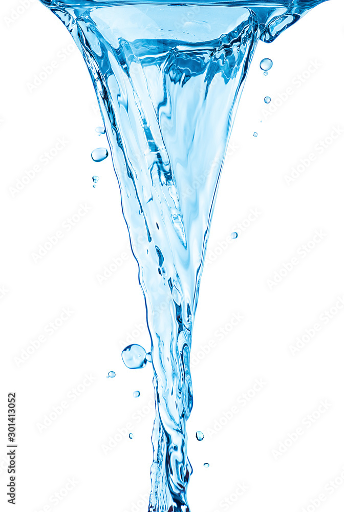 water flow and drops on an isolated white background water flow and drops on an isolated white background