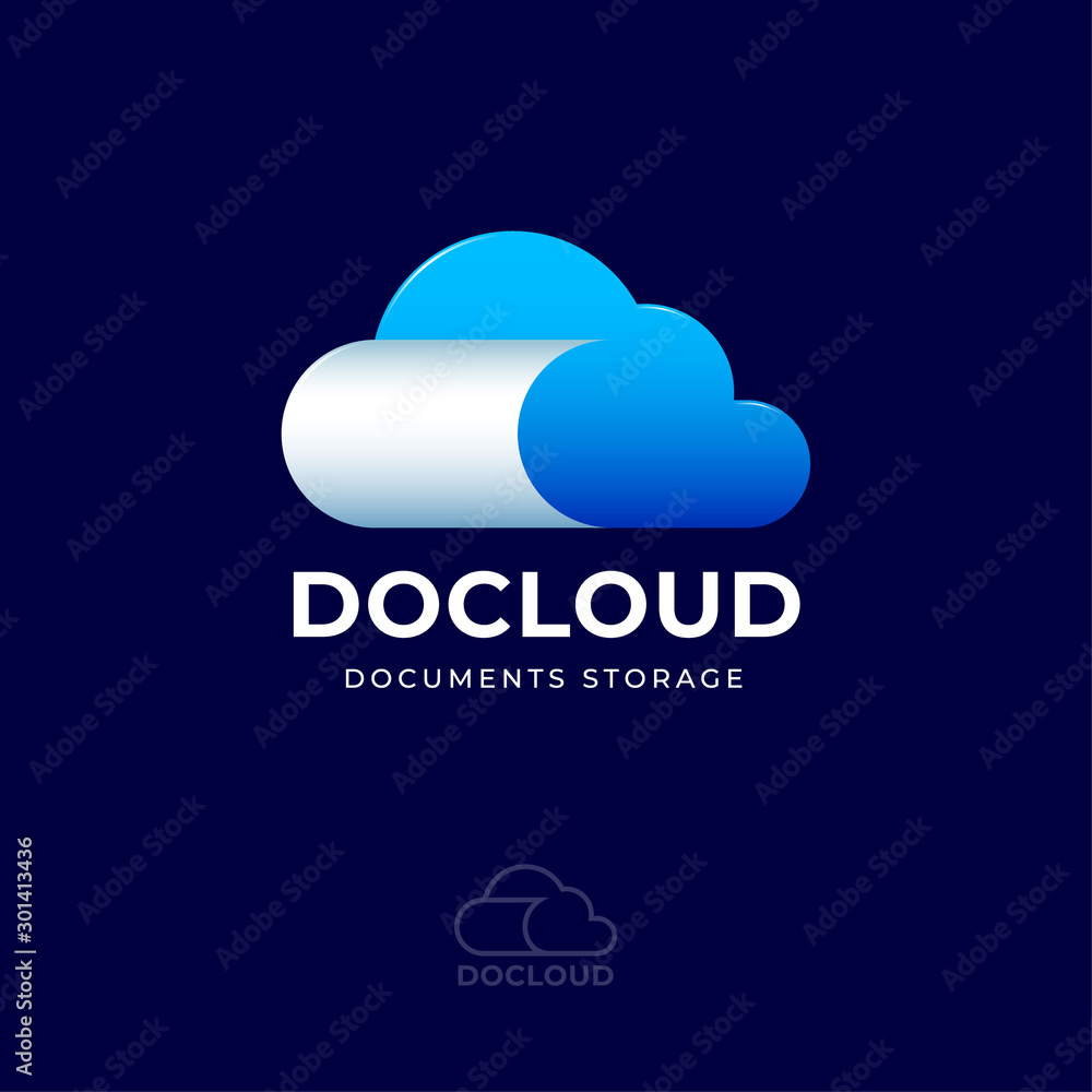 Doc Cloud logo. Cloud and blank of document. Cloud info emblems. Storage for docs logo. Chat or network icon. Security document place. Doc Cloud logo. Cloud and blank of document. Cloud info emblems. Storage for docs logo. Chat or network icon. Security document place.