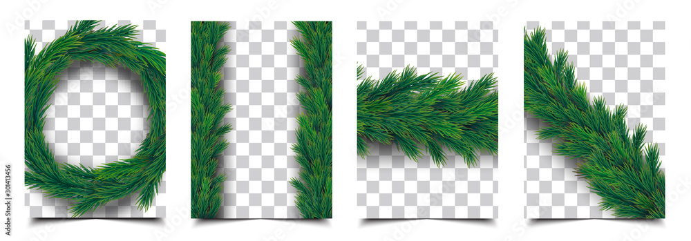 3d Realistic christmas tree branch garland isolated vector collection, christmas background cover template - obrazy, fototapety, plakaty 
