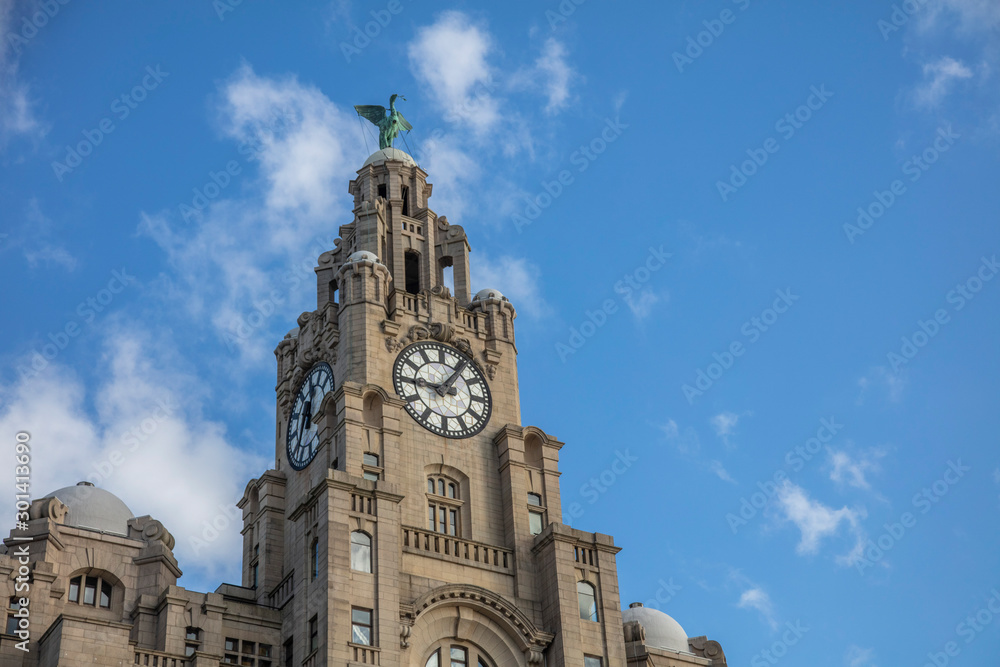 View of the iconic Royal Liver Building in Liverpool, UK View of the iconic Royal Liver Building in Liverpool, UK