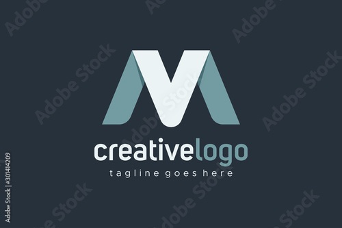 Initial Letter V and M Logo Ribbon Paper Flat Vector Logo Design