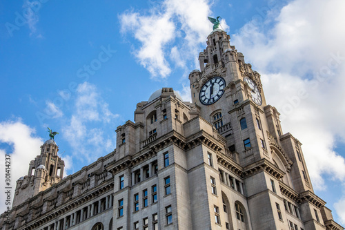 View of the iconic Royal Liver Building in Liverpool, UK photo