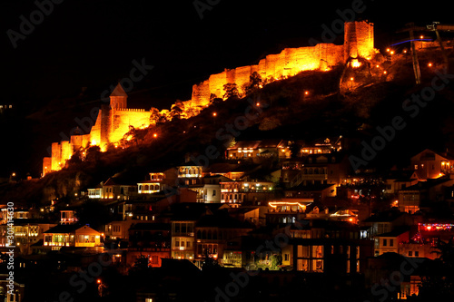 Stunning Night View of Lighted Up Narikala Ancient Fortress, Tbilisi, Georgia 