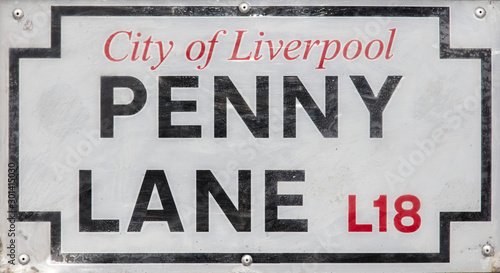 Penny Lane road sign. A popular tourist destination in Liverpool, UK photo