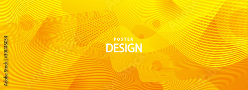 Yellow Fluid Liquid Composition Minimal Template for Web Page. Futuristic Yellow Gradient Abstract Liquid Shapes. Poster with Distortion of Wave Liquid Stripes with Circles.