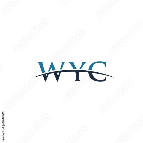 Initial letter WYC, overlapping movement swoosh horizon logo company design inspiration in blue and gray color vector