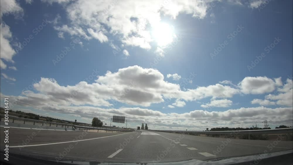 Driver's point of view in time lapse on a highway, countryside of Spain. Driver's point of view in time lapse on a highway, countryside of Spain.