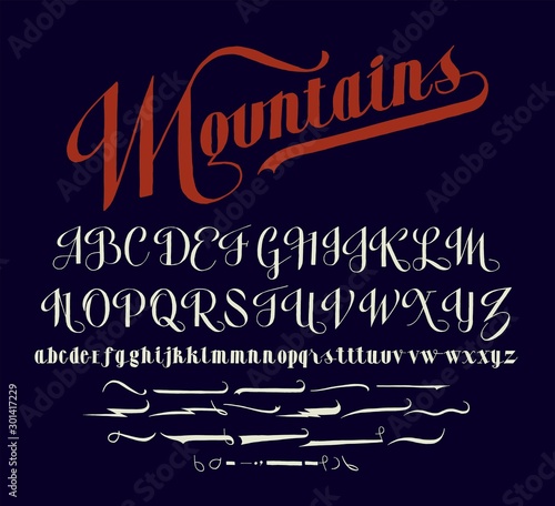 Mountains font - bold vintage script letter set