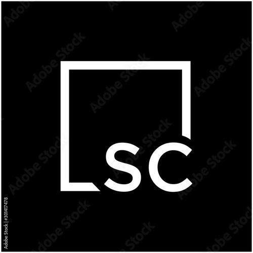 Letter SC Logo design with square frame line art. business consulting concept. studio,room,group icon. Suitable for business, consulting group company. - vector