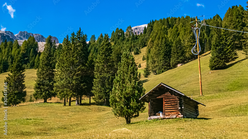 Beautiful alpine view of the dolomites near Kurfar, South Tyrol, Italy