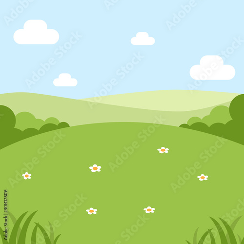 The background template uses a children's garden filled with green grass and a blue sky with white clouds. for backgrounds with children's themes