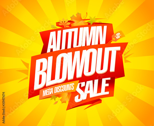 Autumn blowout sale, mega discounts, banner design