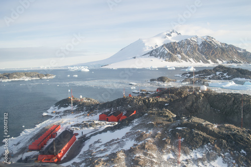 Aerial view San martin Base. Argentinian antarctic station on graham land. Antarctic peninsula photo