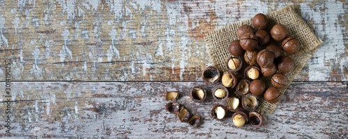 Macadamia nuts The most expensive nut in the world. Selective focus. Macro.