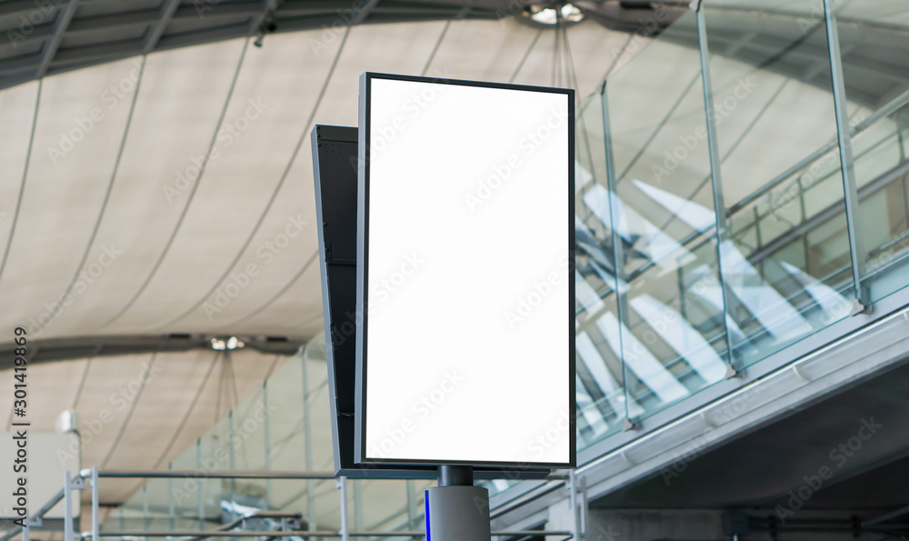 Blank billboard posters in the airport,Empty advertising billboard at aerodrome. - obrazy, fototapety, plakaty 