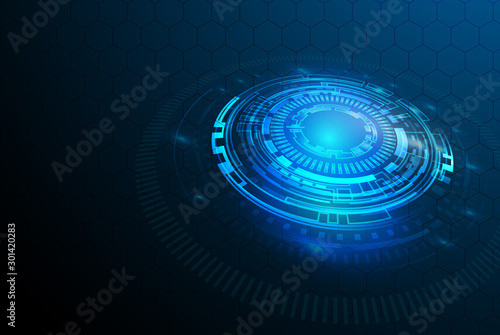 Vector tech circle with various technological elements on blue color background.