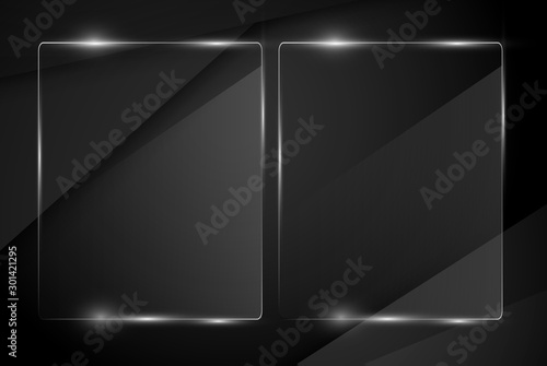Beautiful blank shining glass banner on a black background