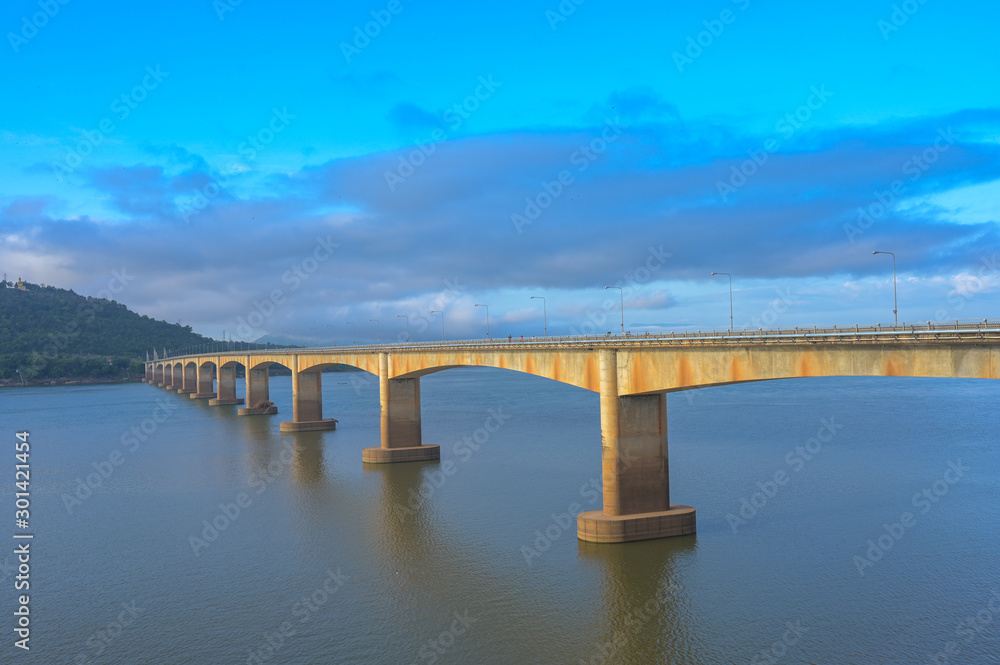 The Lao Nippon bridge over the mekong river in the southern laos in themorning.