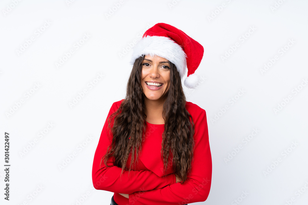 Girl with christmas hat over isolated white background laughing Girl with christmas hat over isolated white background laughing