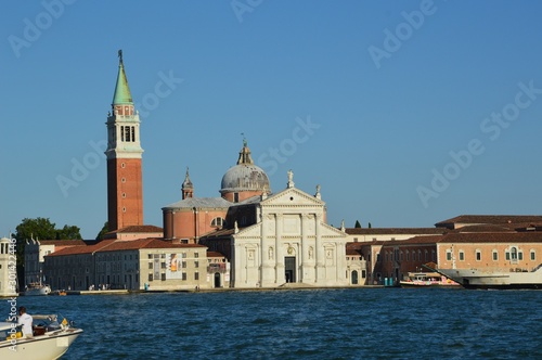 Venice (Italy). June 2019. Island San Giorgio Maggiore. Located directly opposite the Doge’s Palace and the Grand Canal. Cathedral designed by Andrea Palladio in 1555.