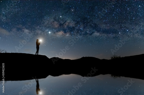 Fototapeta Naklejka Na Ścianę i Meble -  Landscape with Milky way, Milky way background