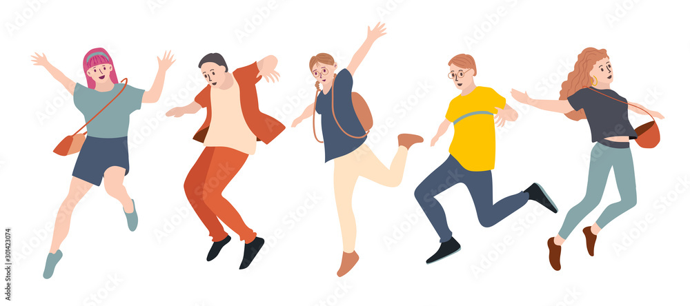 Jumping people isolated on white background. Happiness, freedom, motion and people concept. Flat simple set of people Jumping people isolated on white background. Happiness, freedom, motion and people concept. Flat simple set of people