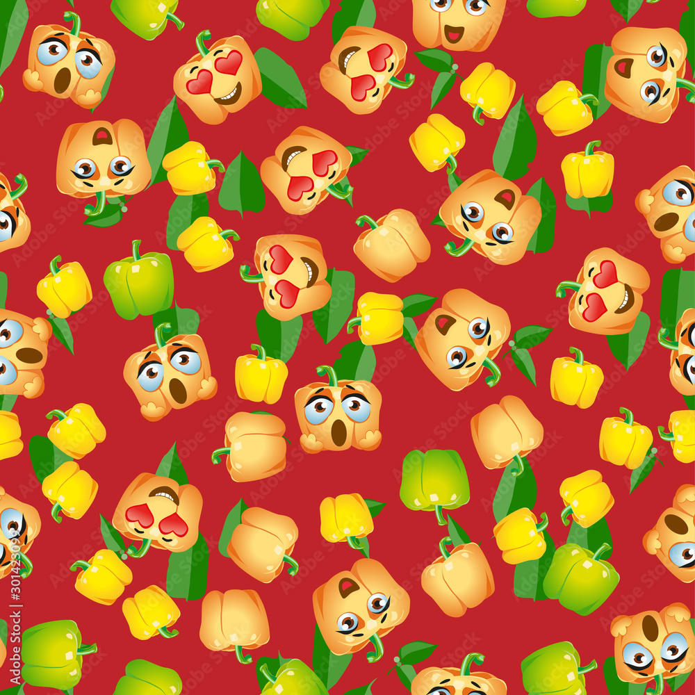 Naklejka premium Cute seamless pattern with cartoon emoji Bell pepper