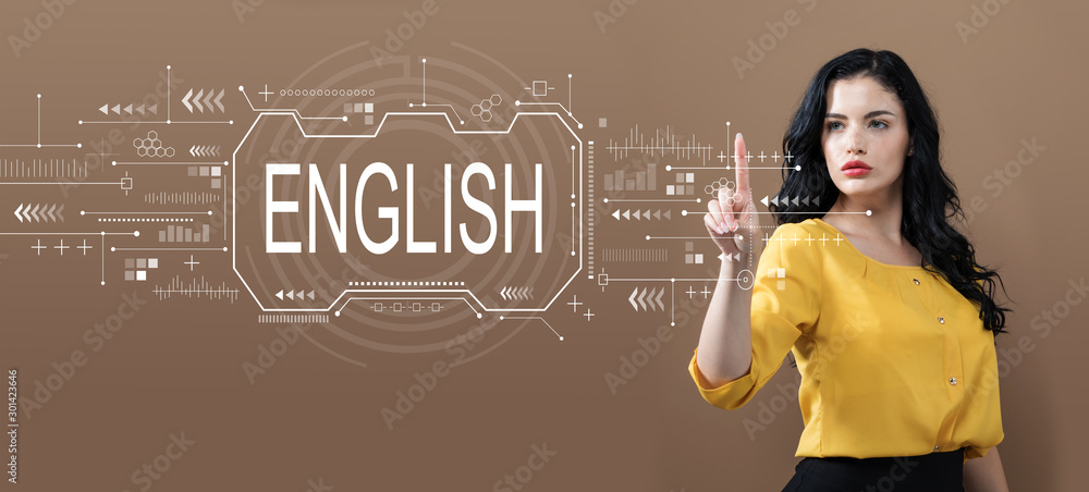 © Tierney - English concept with business woman on a brown background