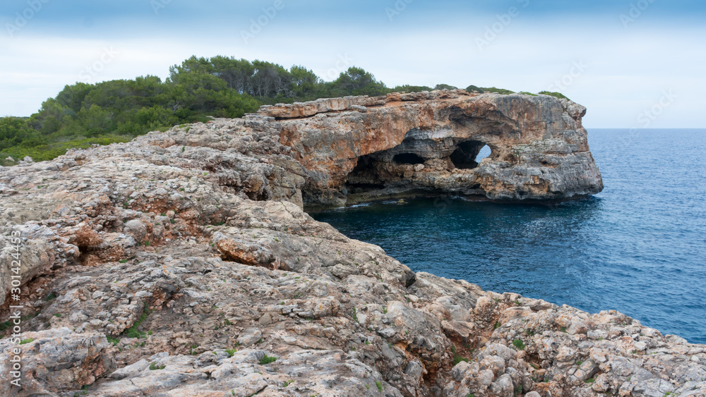 Rocks in the bay of Cala Sa Nau on the island of Mallorca