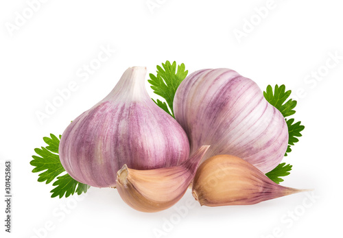Garlic with cloves isolated on white background